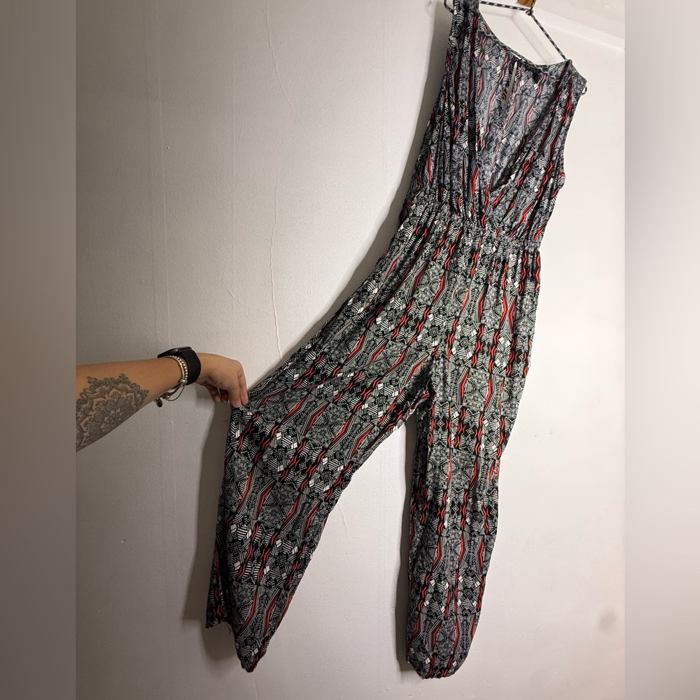 Forever 21 Black and Red Geometric Jumpsuit